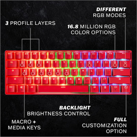 HK Gaming GK61 Gaming Mechanical Keyboard 60% with Gateron Optical Brown switches and RGB lighting (English US) Red