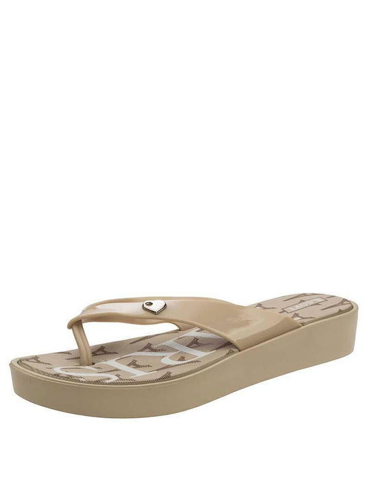 B-Soft Women's Platform Flip Flops Beige