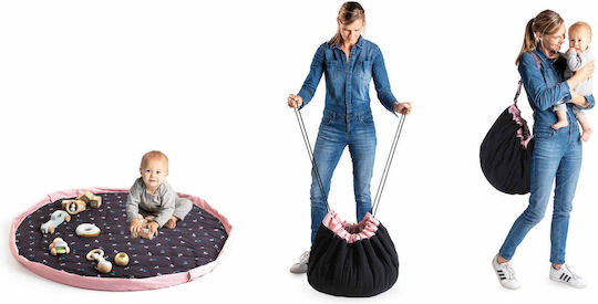 Play&go Kinder Spielmatte Faltbar aus Stoff Blumen Schwarz 40cm 1Stück