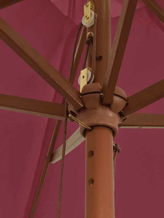 Round Wooden Burgundy Garden & Terrace Parasol F2.99xH2.4m