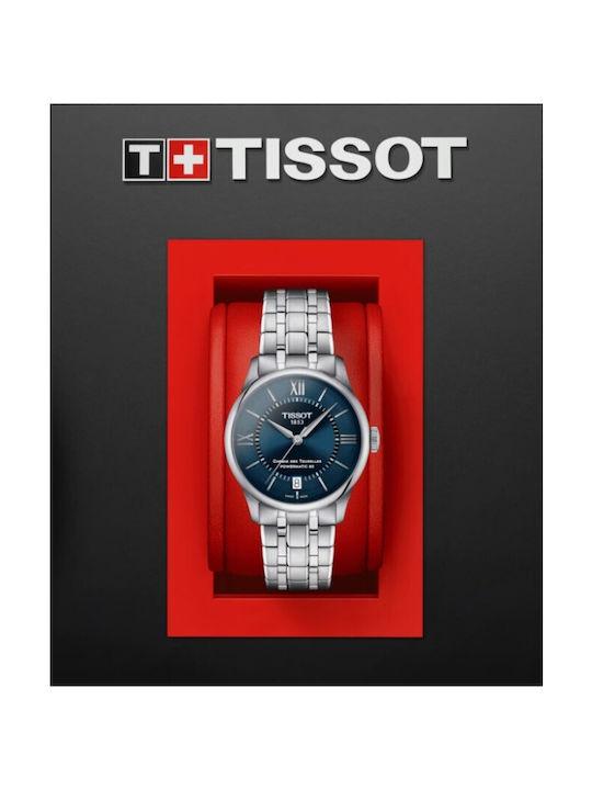 Tissot Chemin Des Tourelles Γυναικείο Ρολόι 34mm Μπαταρίας με Ασημί Μεταλλικό Μπρασελέ