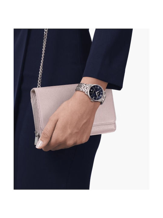 Tissot Chemin Des Tourelles Γυναικείο Ρολόι 34mm Μπαταρίας με Ασημί Μεταλλικό Μπρασελέ