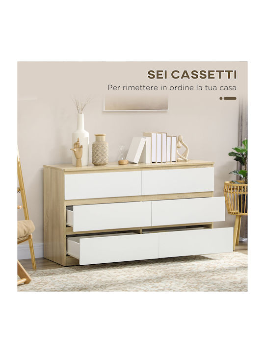 Wooden Chest of Drawers with 6 Drawers 135x48x77cm