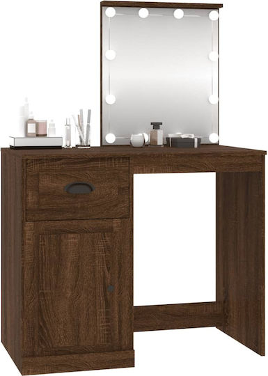 Bodenstehende Schminktisch Schlafzimmer Holz Braun mit Spiegel 90x50x132.5cm