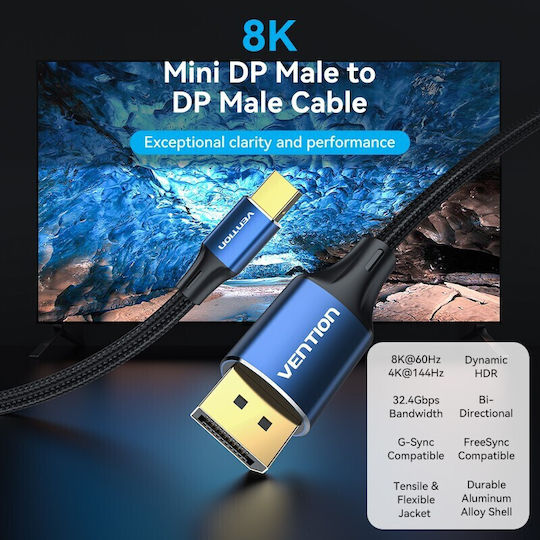 Vention Кабел DisplayPort мъжки - mini DisplayPort мъжки 2м Син (HCFLH)