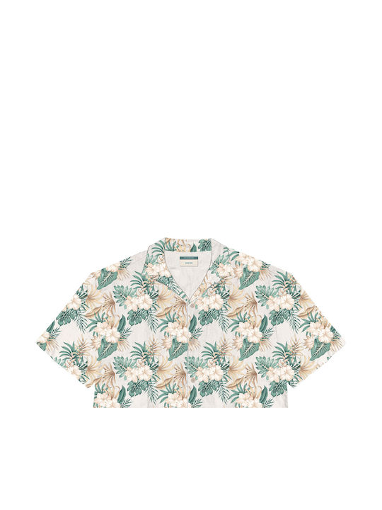 Rebase Men's Shirt Short Sleeve Floral White