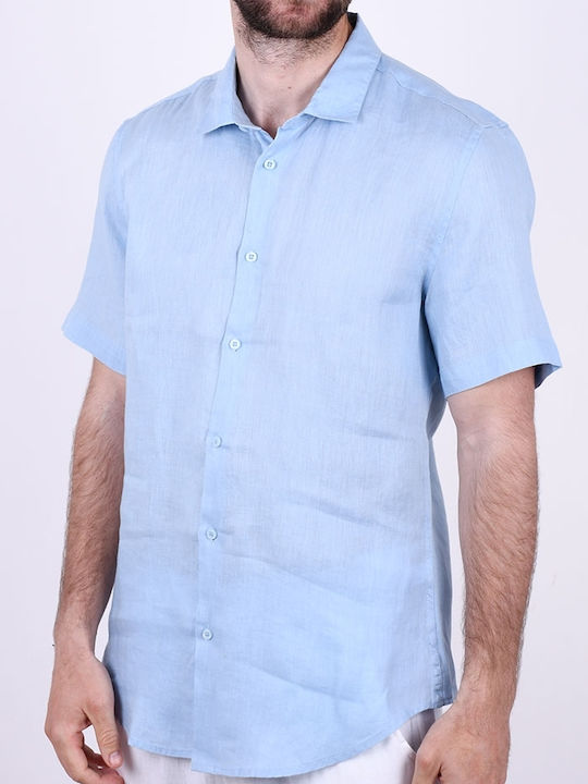 Shirt Short Sleeve Linen Shirt Light Blue