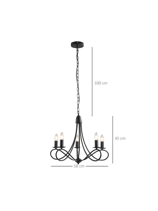 HomCom Kronleuchter 5xE14 Ø58cm mit Kerzen Schwarz B31-190V90