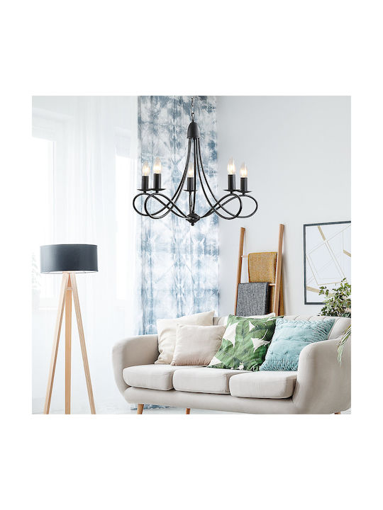 HomCom Kronleuchter 5xE14 Ø58cm mit Kerzen Schwarz B31-190V90