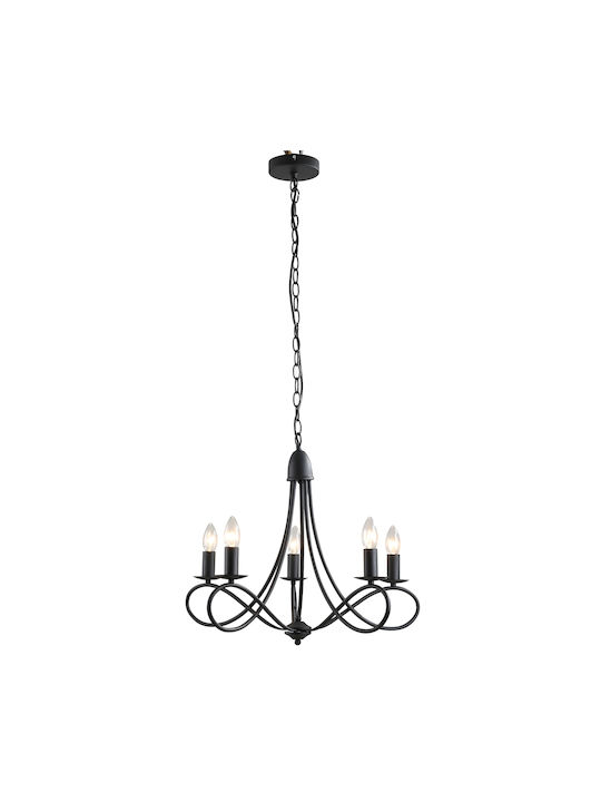 HomCom Kronleuchter 5xE14 Ø58cm mit Kerzen Schwarz B31-190V90