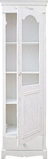 Vitrină de Podea pentru Sufragerie din Placă Aglomerată Albă cu Geam 50x34x170cm