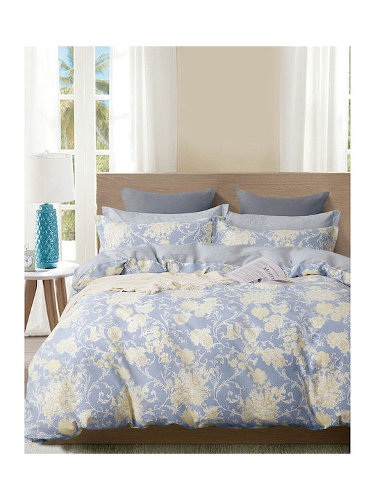 Rythmos Bettbezug-Set Baumwollsatin Übergröße mit 2 Kissenbezügen 220x250 Jeena Blau