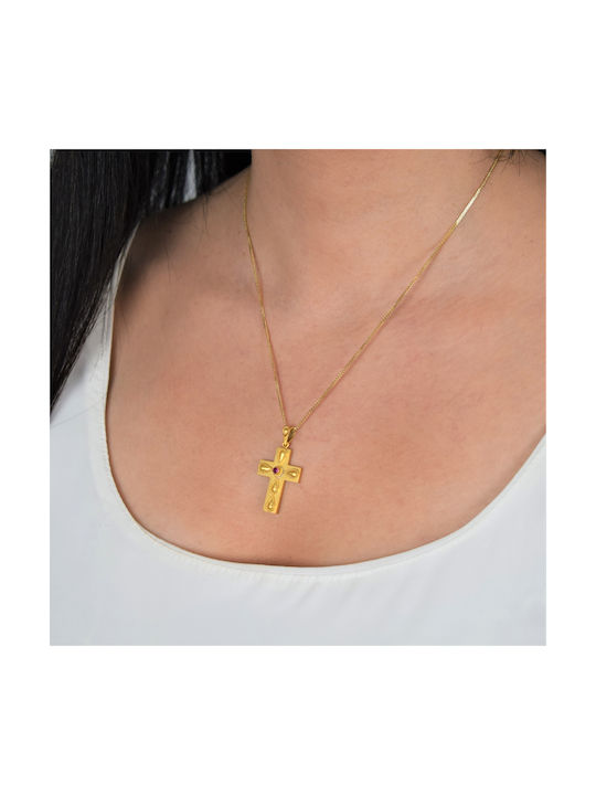 14K Gold solid Byzantine Cross with chain