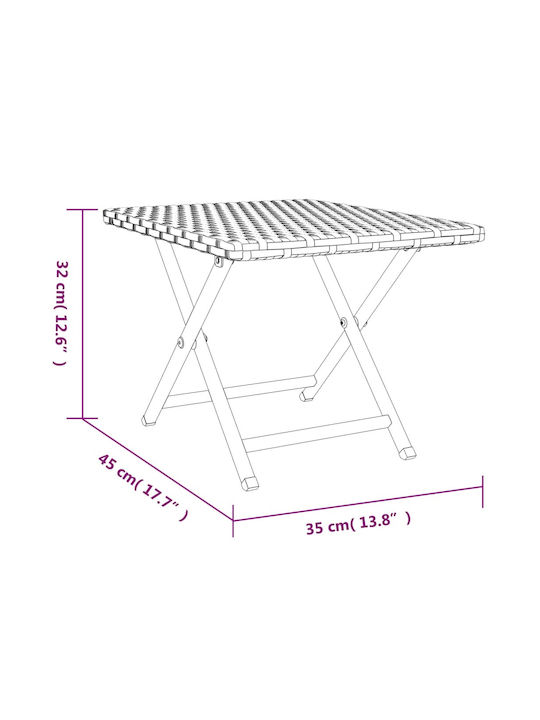 Auxiliary Outdoor Foldable Table with Rattan Surface and Metal Frame Brown 45x35x32cm