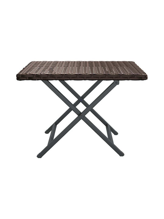 Auxiliary Outdoor Foldable Table with Rattan Surface and Metal Frame Brown 45x35x32cm