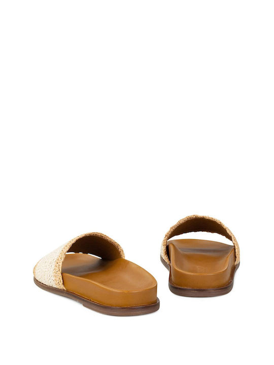 Leder Damen Flache Sandalen in Beige Farbe