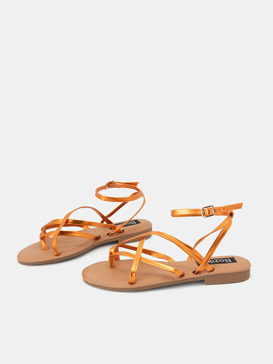 Bozikis Synthetic Leather Women's Sandals with Ankle Strap Orange