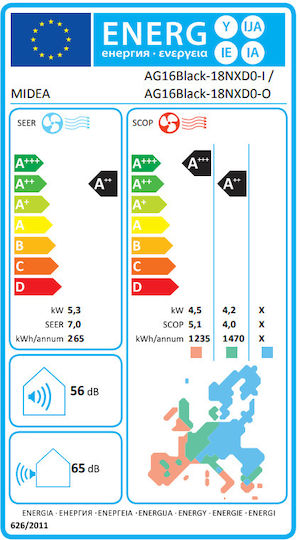 Midea Schwarzes Kristall Klimaanlage Inverter 18000 BTU A++/A++ mit WiFi und UVC-Technologie