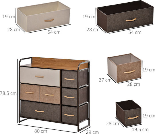 Drawers Storage Wooden with 7 Drawers L80xW29xH78.5cm