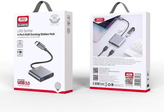 XO HUB012B Hub 4 USB 3.0 Schnittstelle mit USB-A Anschluss Silbern