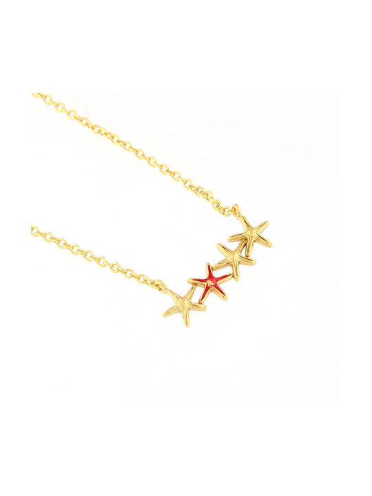 Women's silver gold plated pendant in starfish shape 925 with red enamel.