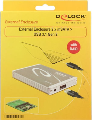 DeLock Θήκη για 2 Σκληρούς Δίσκους M.2 SATA III με σύνδεση USB3.1 σε Ασημί χρώμα