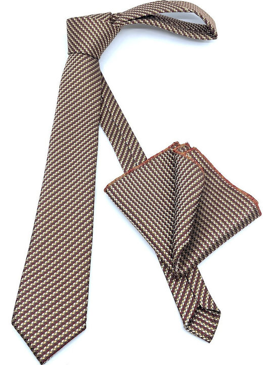 Legend Accessories Σετ Ανδρικής Γραβάτας με Σχέδια σε Καφέ Χρώμα Legend Accessories Σετ Ανδρικής Γραβάτας με Σχέδια σε Καφέ Χρώμα