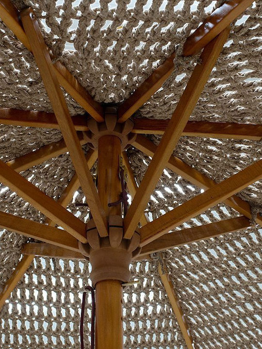 Garden & Terrace Floor Wooden Round Parasol with Flap Μπεζ