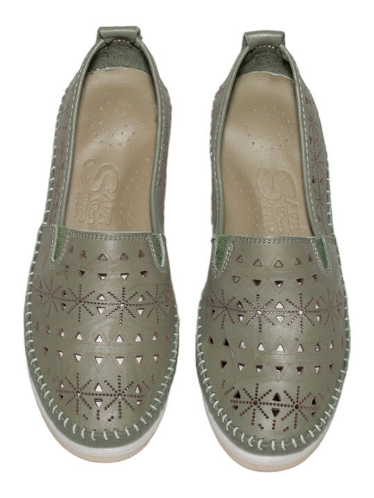 Leather Women's Moccasins in Khaki Color