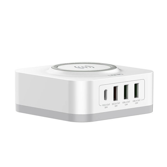 Ldnio Wireless Charger Qi Pad with USB-A Port and 3 USB-C Output Ports 32W Power Delivery White