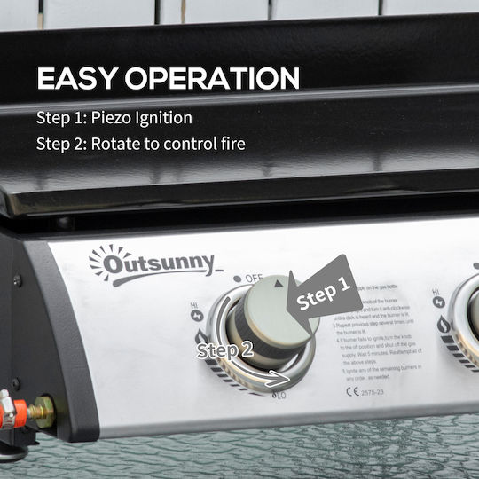 Outsunny Φορητή Ψησταριά Υγραερίου με 3 Εστίες 3kW