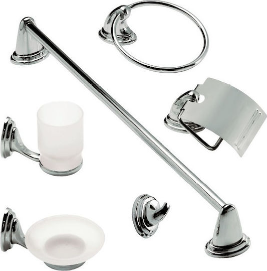 GTMED Montat pe perete Set Accesorii Baie Metalic Argint 6buc