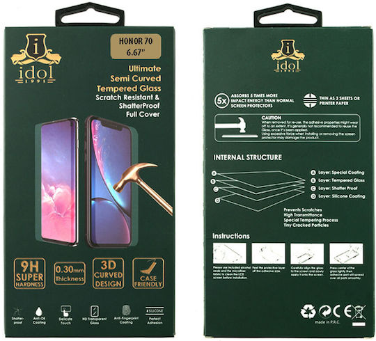 Idol 1991 3D 0.3mm Full Glue Full Face Tempered Glass Μαύρο (Honor 70)
