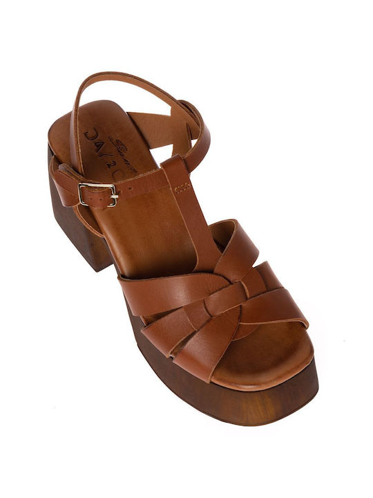 Sante Platform Women's Sandals Tabac Brown with Chunky High Heel 23-168-18