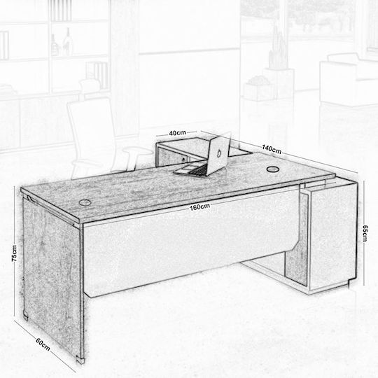 Corner Professional Office Project Wooden Beige 180x160x75cm