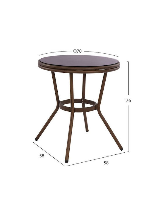 Sitting Room Outdoor Free Standing Table with Glass Surface and Aluminum Frame Coffee With Glass 70x70x76cm