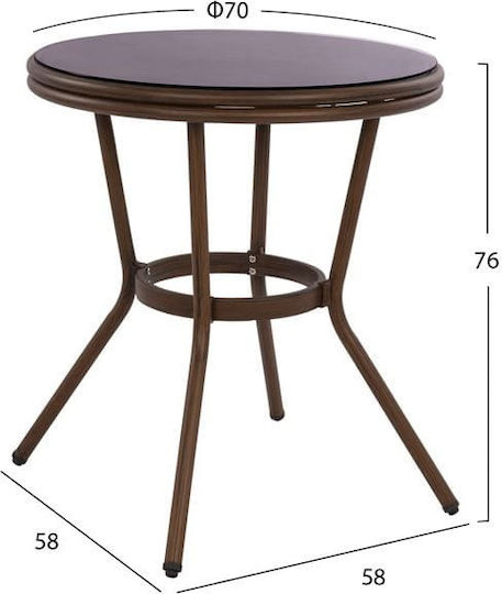 Sitting Room Outdoor Free Standing Table with Glass Surface and Aluminum Frame Coffee With Glass 70x70x76cm