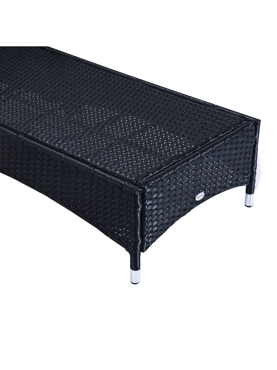 Șezlong-Pat Single Rattan Cu Pernă Negru Set Cu Masă 2 Buc 200x73x103 cm