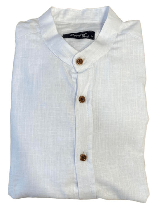 Senior Men's Shirt Long Sleeve Linen White