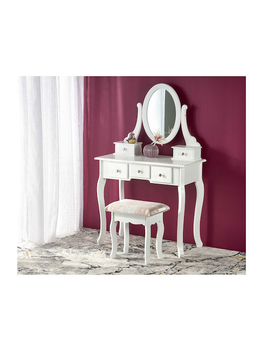 Sara Wooden Makeup Dressing Table White Matt with Mirror 80x40x130cm