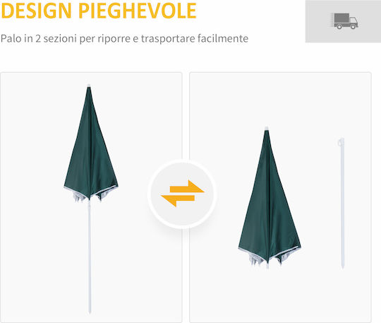 Outsunny Umbrelă de Plajă cu Diametru de 2.20m Verde