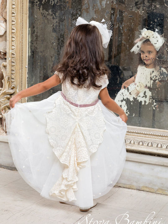 Stova Bambini Ecru Baptism Clothing Set with Hair Accessories & Dress made of Lace 2pcs