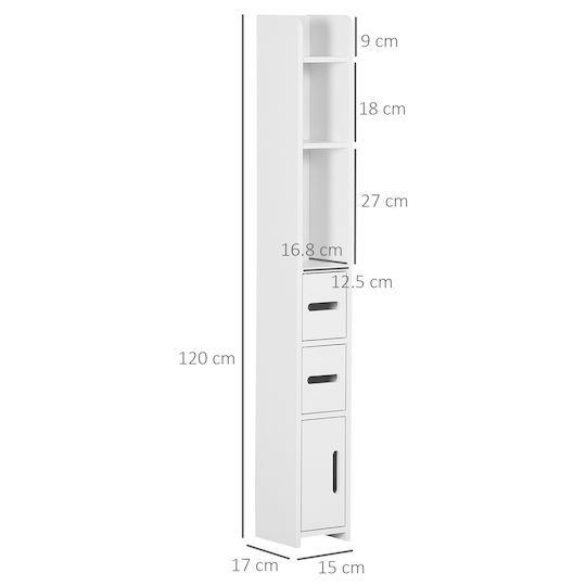Kleankin 834-457GY Στήλη Μπάνιου Δαπέδου Μ15xΒ17xΥ120cm Λευκή