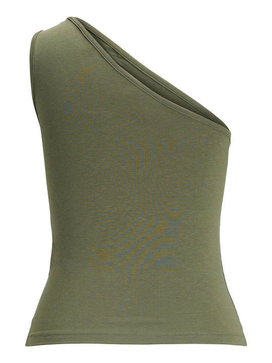Women's Blouse Cotton with One Shoulder Khaki