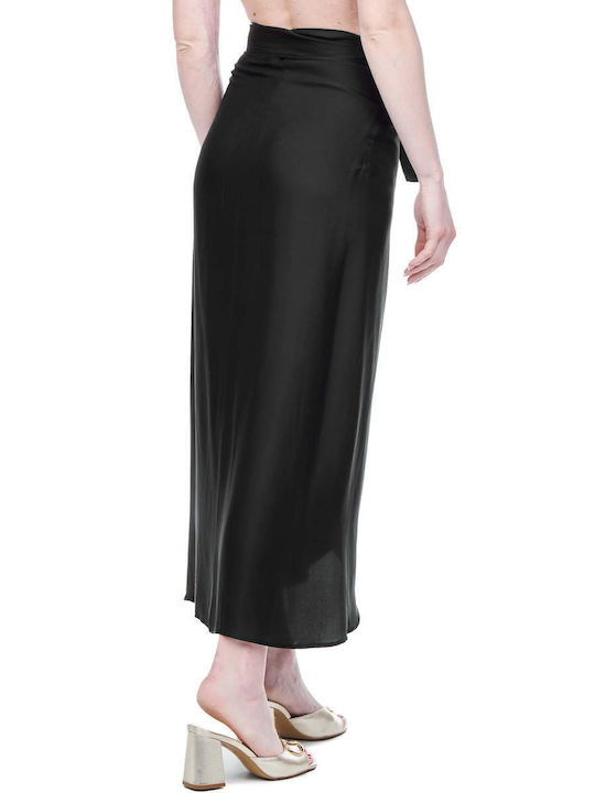 Satin High-waisted Midi Skirt Envelope Black