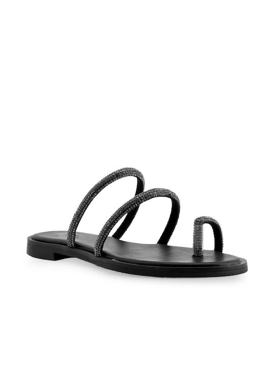 Seven Damen Flache Sandalen in Schwarz Farbe