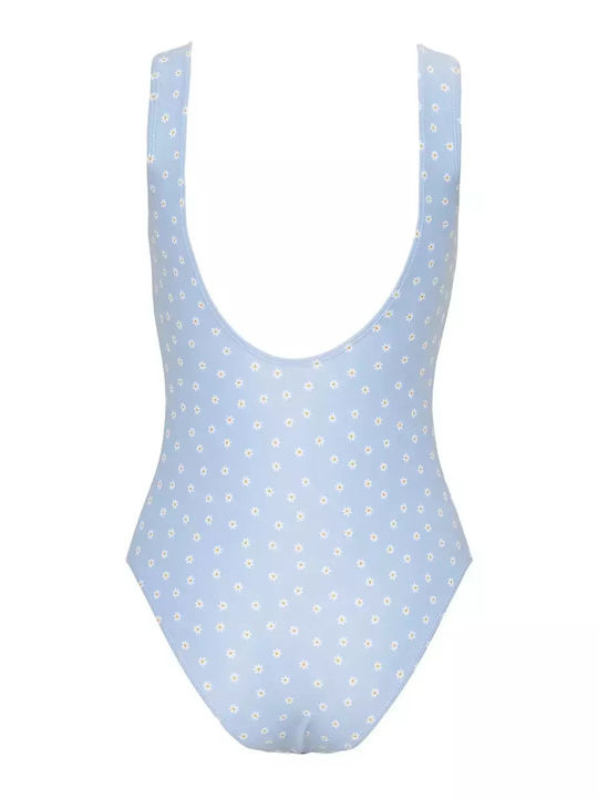 Little Dutch Floral Wide Strap Open Back Swimsuit 71869 Light Blue