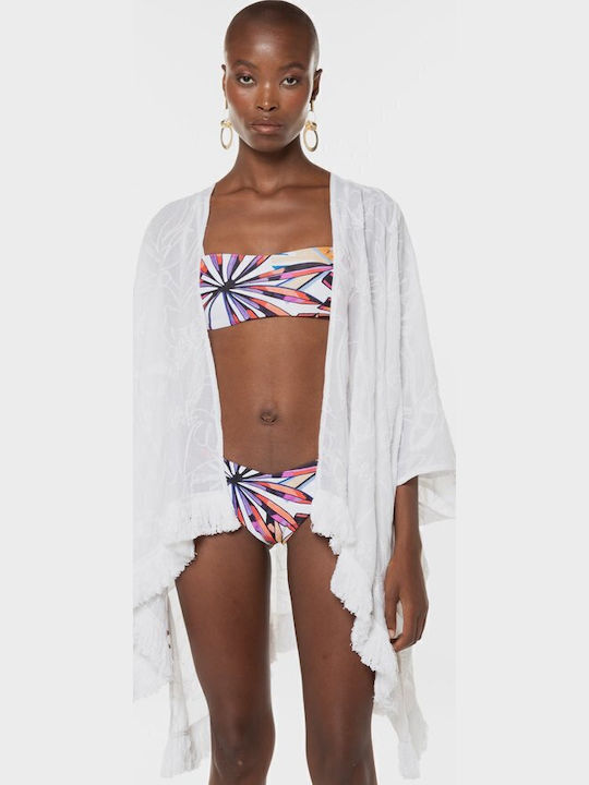 Desigual Flower Clara Γυναικείο Κιμονό Παραλίας Λευκό