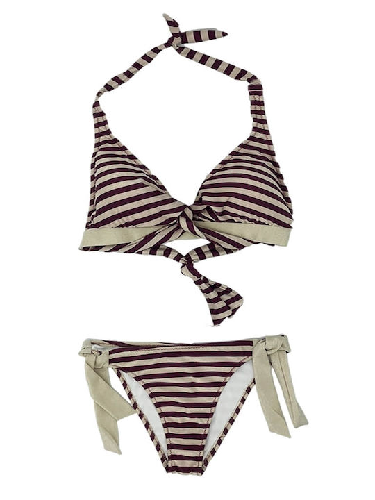 Lucero striped swimsuit set tied triangle cup D with tied bottom 951629