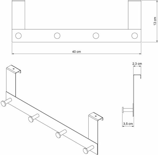 Grekon Door Hook 304 4 Slots Stainless Steel 40x3.5x13cm